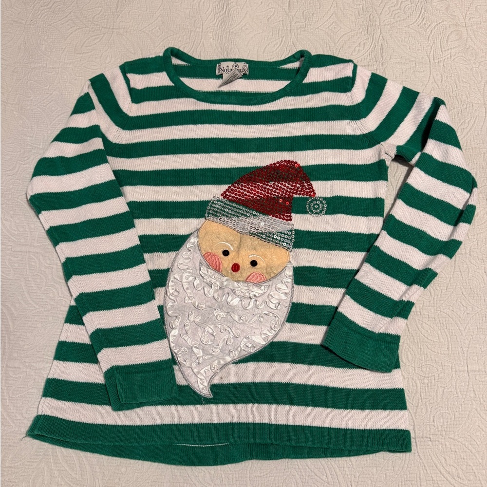 Striped Holiday Sweater with Santa Design